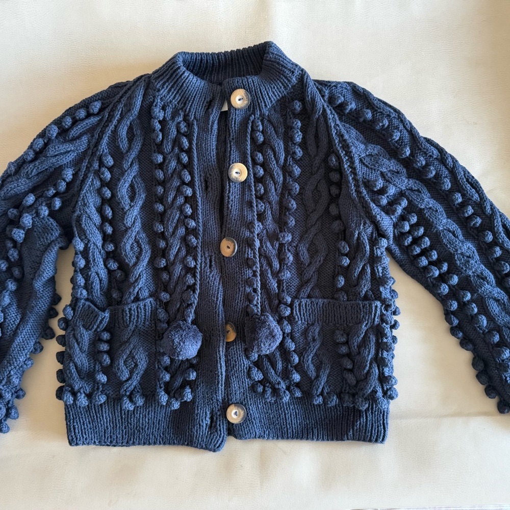 Doên Pomme Cardigan Navy Chunky Hand Knit Cotton Sweater M